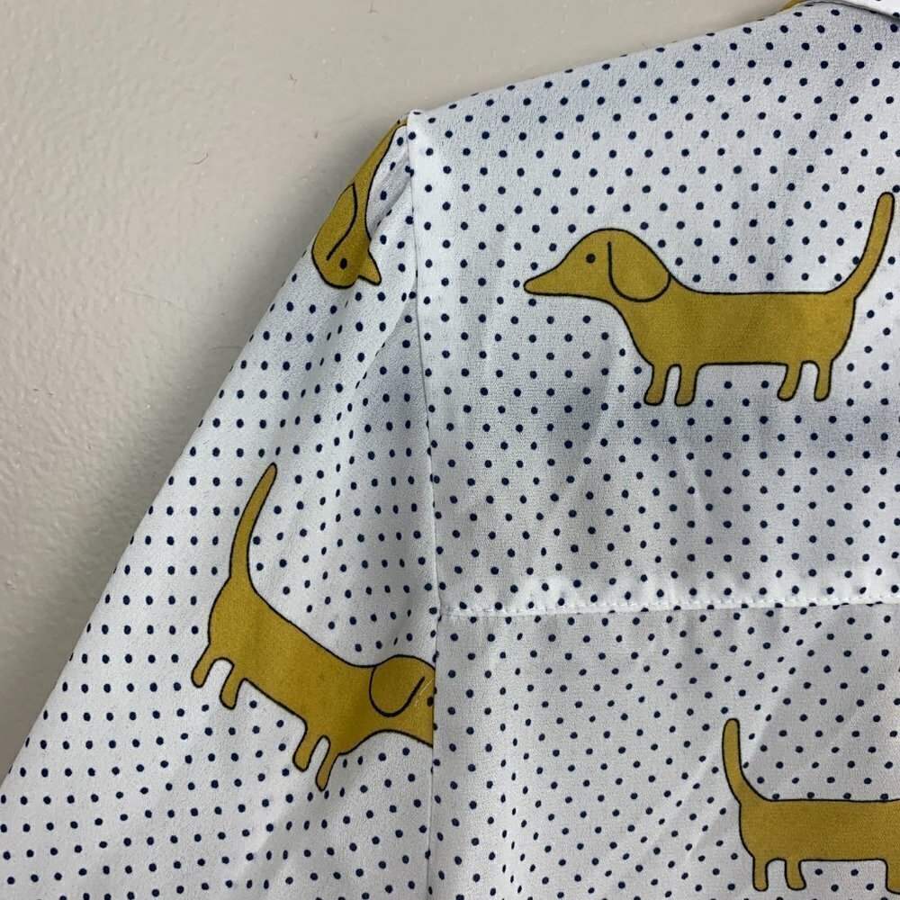 Forever 21 Dachshund Polkadot Button Up Shirt : Size Medium - Picture 8 of 8